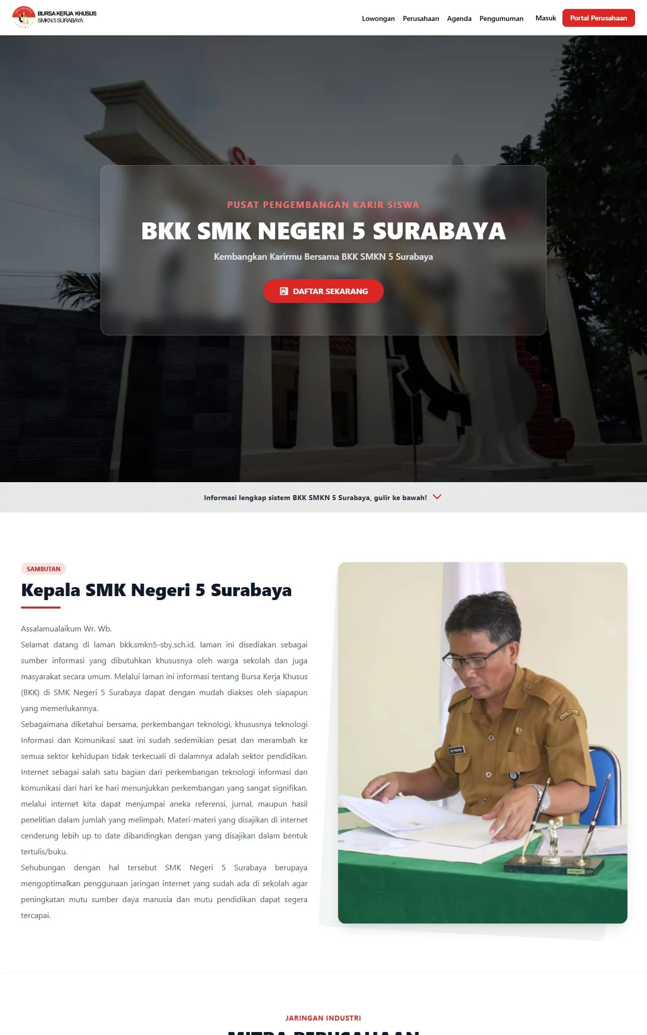 Halaman utama portal BKK SMKN 5 Surabaya