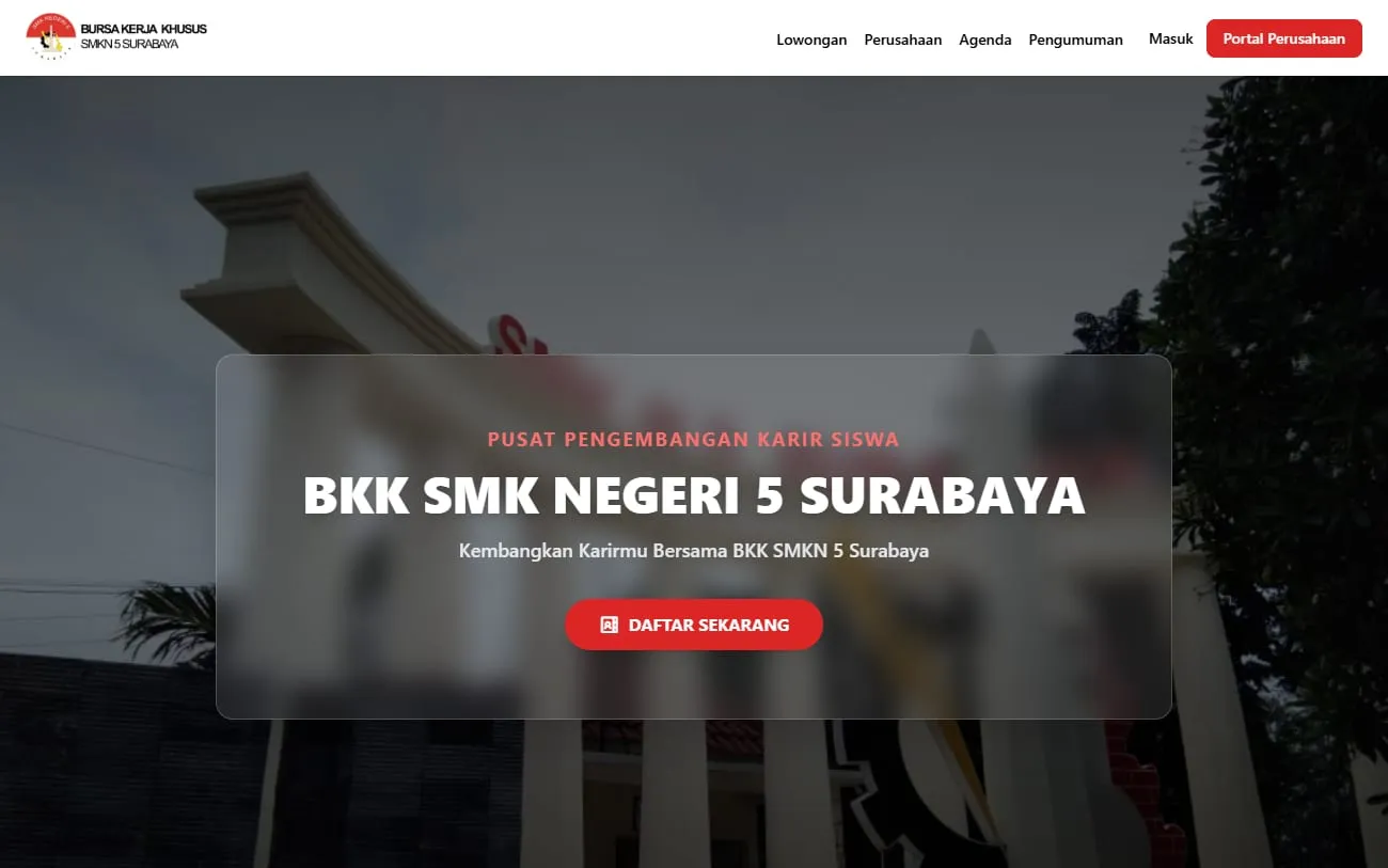 Halaman utama portal Bursa Kerja Khusus SMKN 5 Surabaya